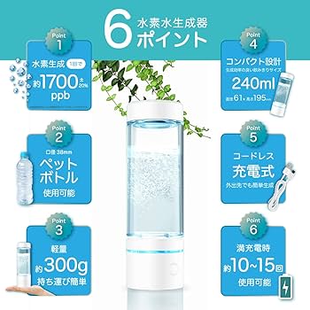 Amazon | 携帯用 水素水生成器 [ 6分生成 / Type-C 充電式 Amazon | 携帯用 水素水生成器 [ 6分生成 / Type-C 充電式